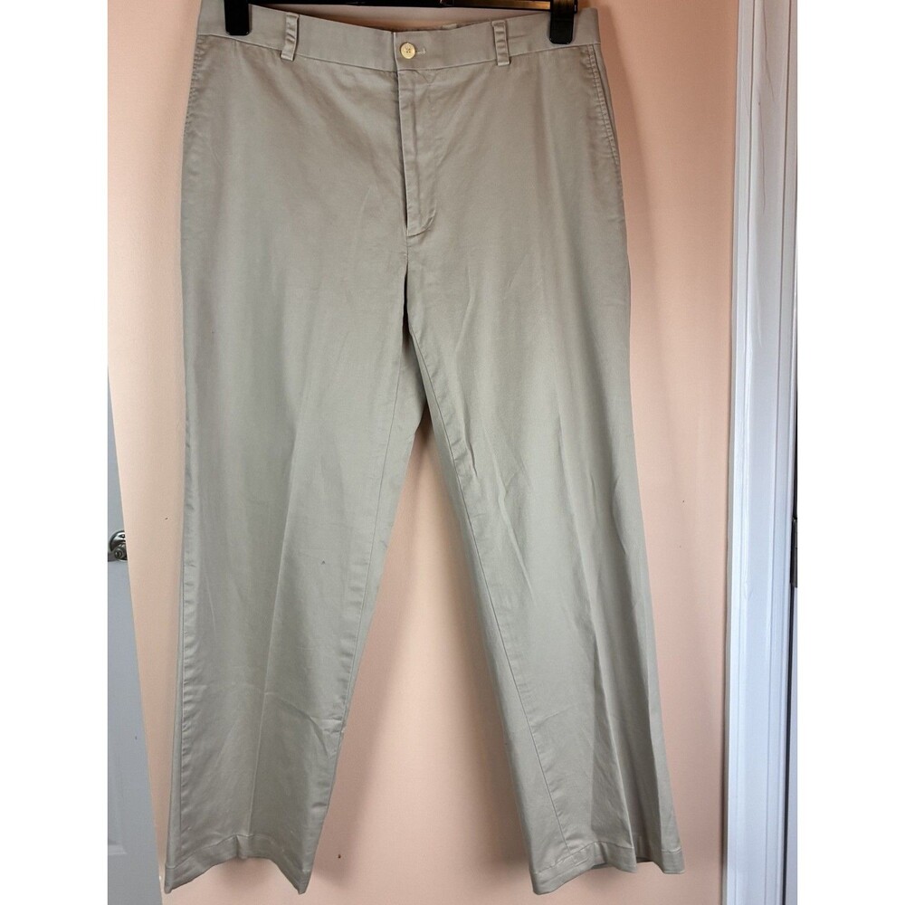 Southern Tide Mens Khaki Straight Flat Front Cotton Pants Size 35